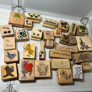 31 Vintage 1990-2000s Wood And Rubber Stamps Floral Farm Animal Cards